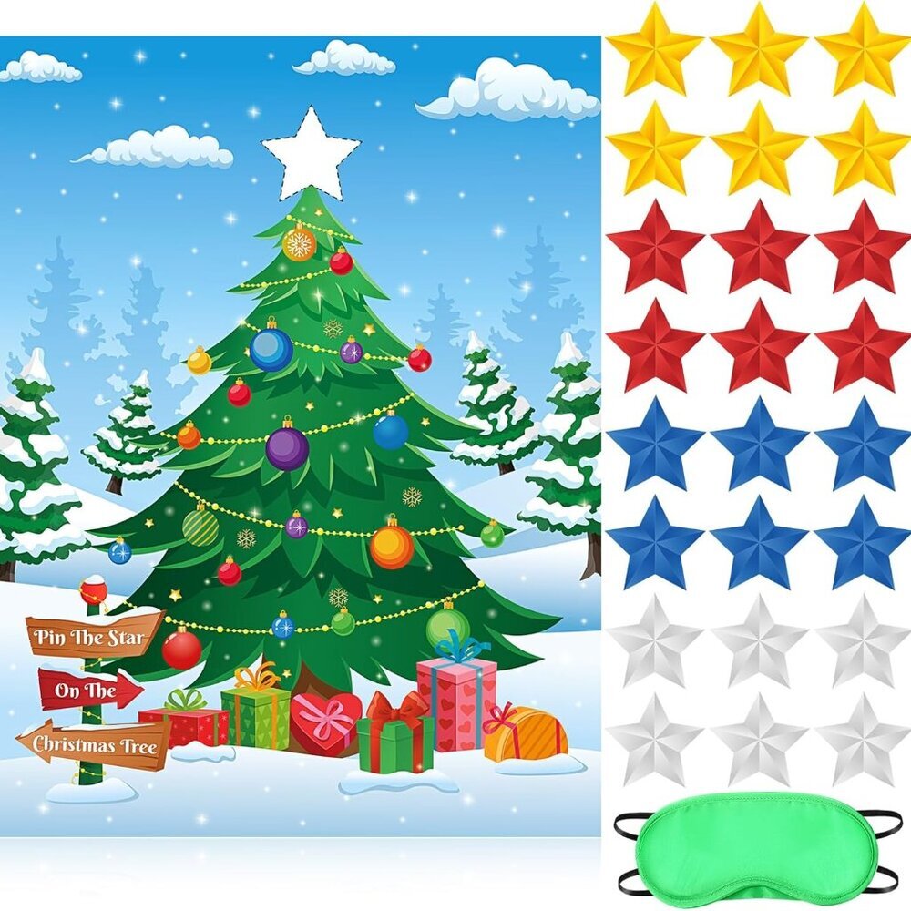 Pin The Star on The Christmas Tree Game Christmas Games for Party Xmas Games wit